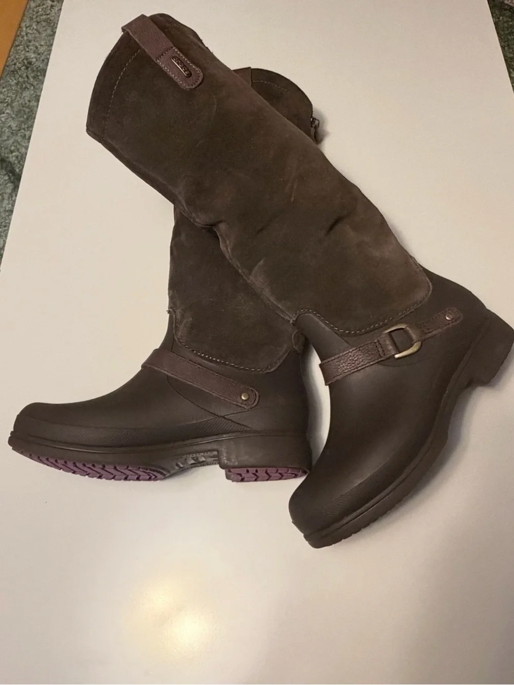 NWOT CROCS 12437 Equestrian Brown Suede & Leather Over-the-Knee Boots